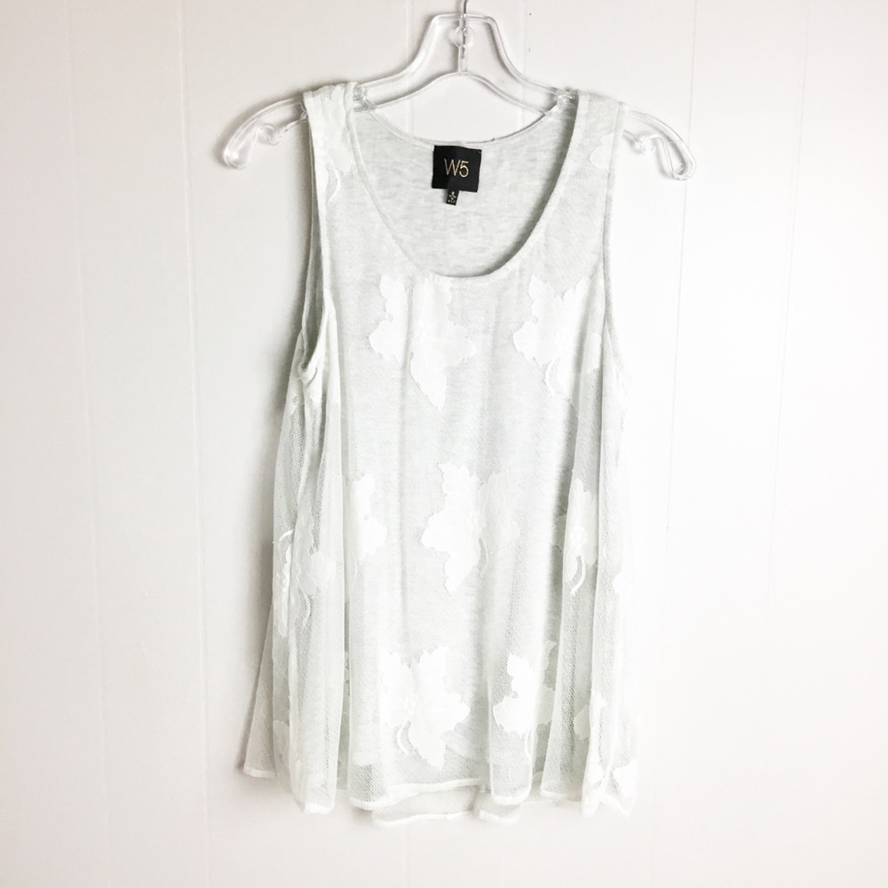 Anthropologie W5 White Leaf Tank Lace Gray Size S